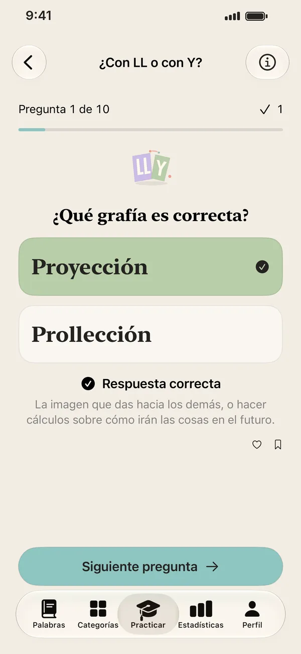 A round of the LL or Y spelling game in LEXO